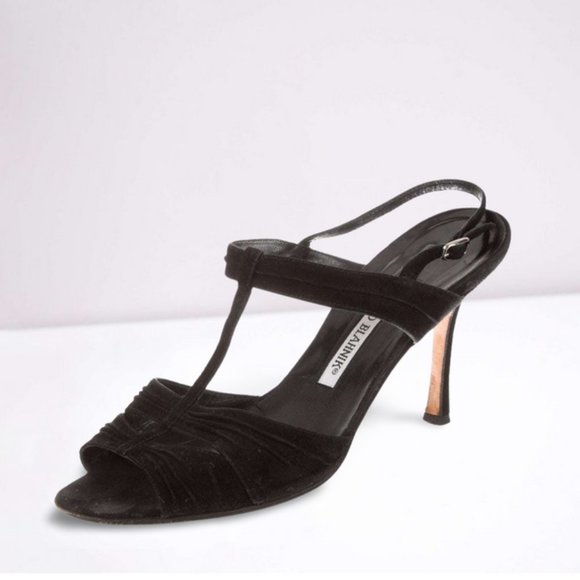Manolo Blahnik Suede T-Strap Sandals Heels - Picture 10 of 13